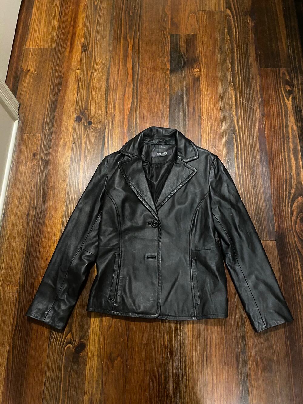 Kenneth Cole Reaction Women's Black Genuine Leather Blazer Jacket Size Medium